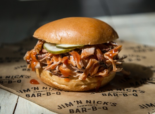 Digital Jim 'N Nick's gift card with a pulled pork sandwich